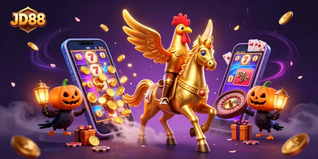 JD88 invites players to win with a golden rooster and casino fun!