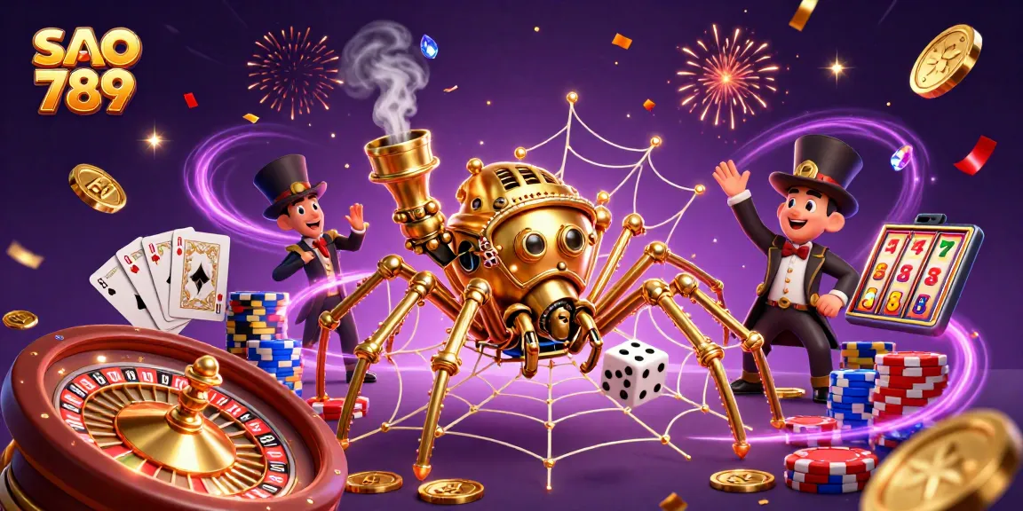 Catch exciting gameplay at sao 789 with a golden steampunk spider weaving a web of fortune
