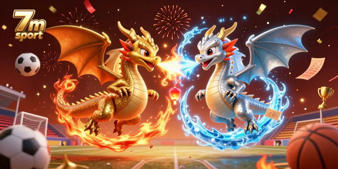 Bets on 7m sport showcased by dragon characters and festive game elements in action.