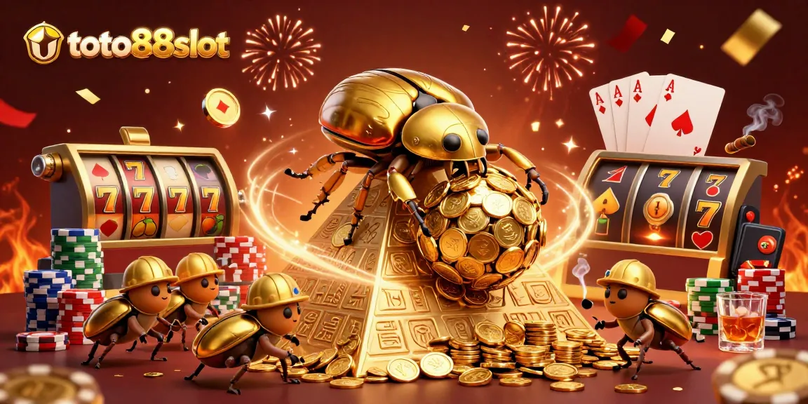 Experience gaming excitement at toto88slot with vibrant scenes of golden beetles and stunning slot symbols.