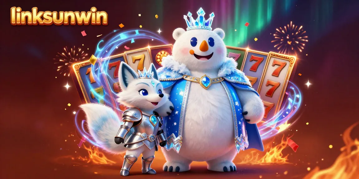 Experience linksunwin with vibrant slot reels and celebrating characters in this dynamic casino scene.