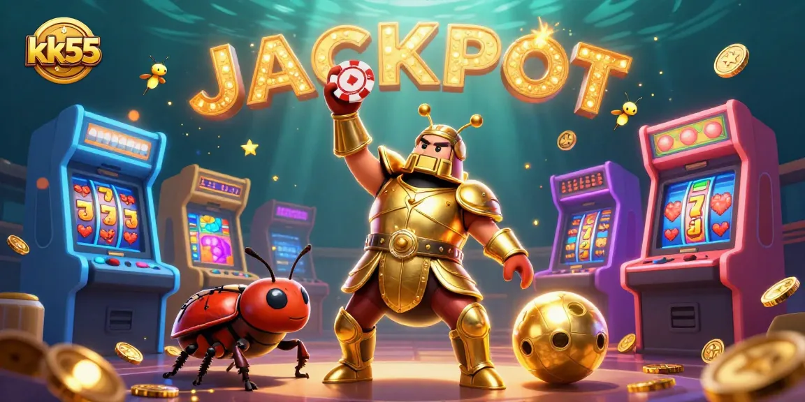 Win big at kk55 with a dynamic 3D illustration of insects celebrating a jackpot!