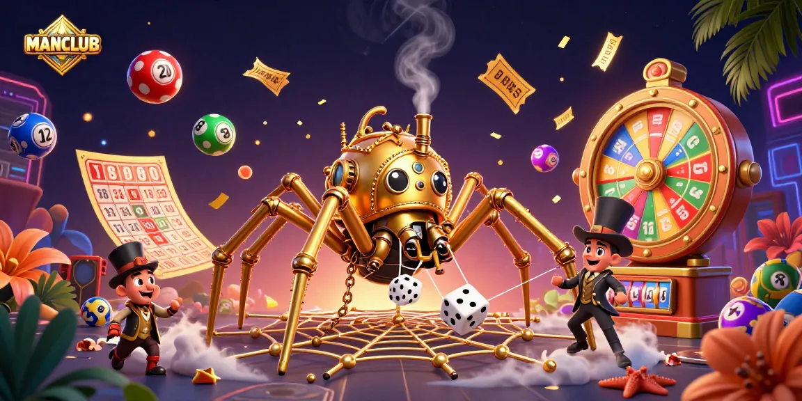 Engage with MANCLUB's thrilling casino experience through a vibrant, dynamic 3D scene of chance and excitement.