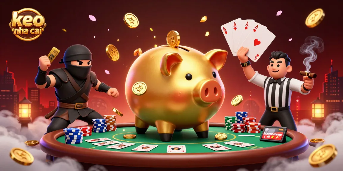 Engage with keo nha cai betting action surrounded by vibrant poker elements and playful characters.