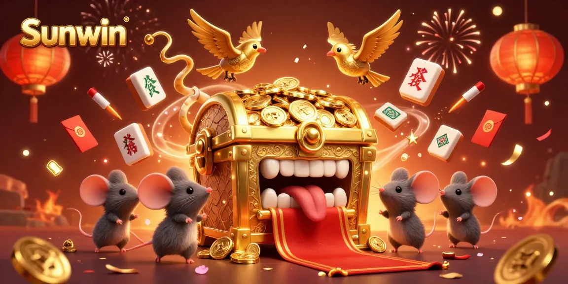Engage with Sunwin's exciting treasure hunt featuring vibrant casino elements and animated characters.
