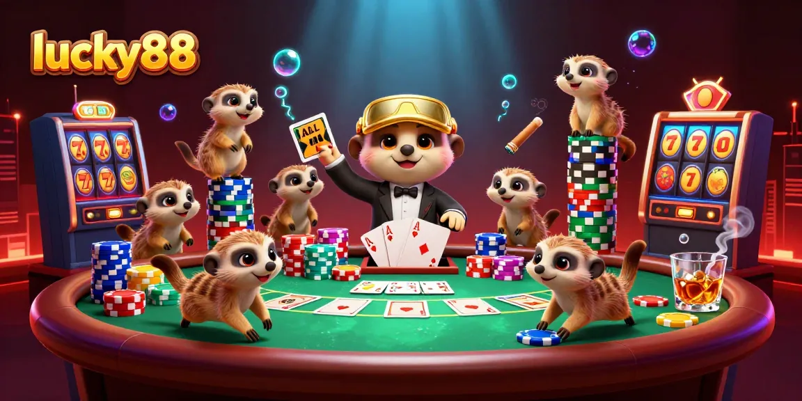 Engage with lucky88 slot excitement through a vibrant meerkat casino scene filled with action.
