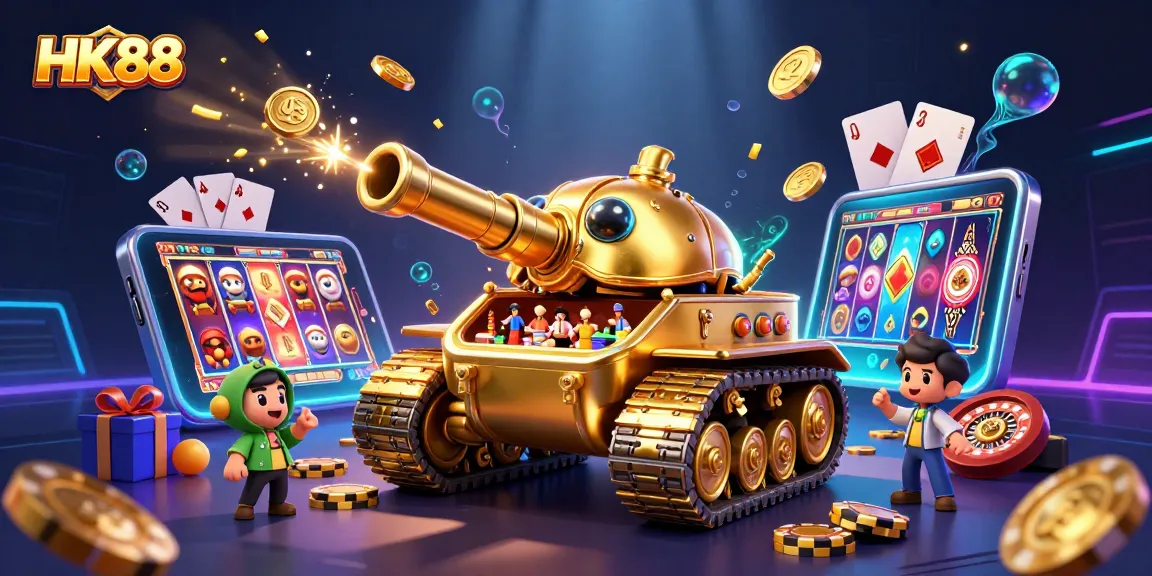 Experience the thrilling gameplay of HK88 with a vibrant casino world inside a golden beetle tank.