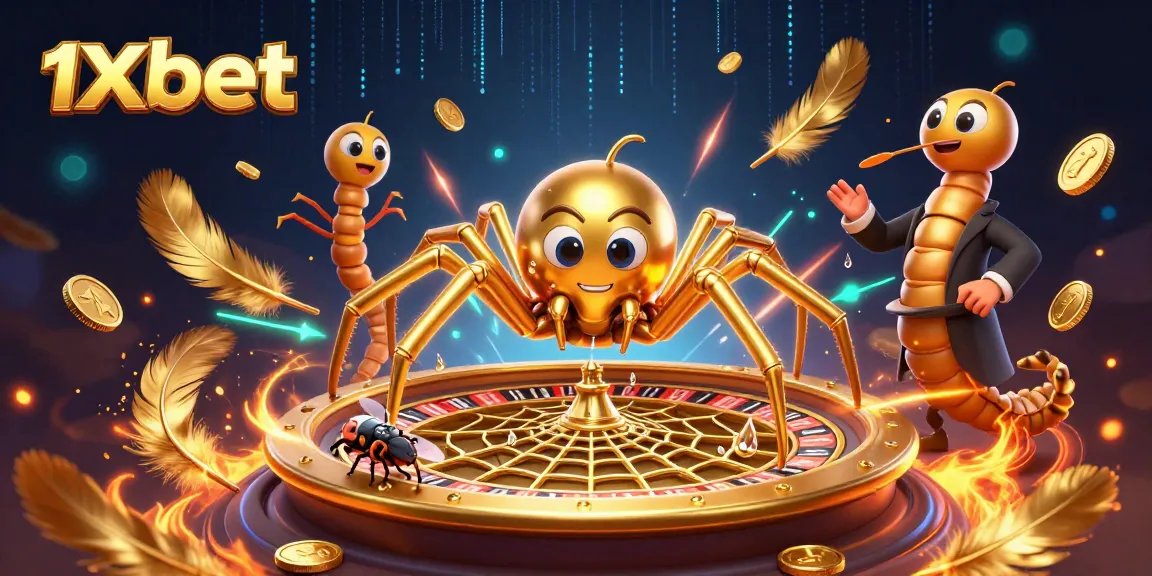 Experience 1xbet with a thrilling roulette wheel web spun by a golden spider, showcasing exciting betting action!