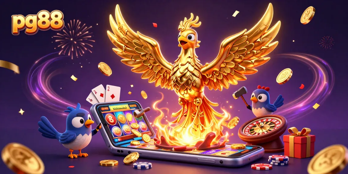 Engage in thrilling games at pg88 with dynamic slot features, cards flying, and vibrant casino elements.