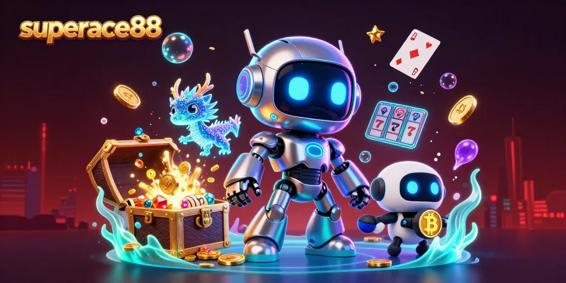 Experience thrilling gameplay with superace88's vibrant characters and slot elements in this immersive casino illustration.