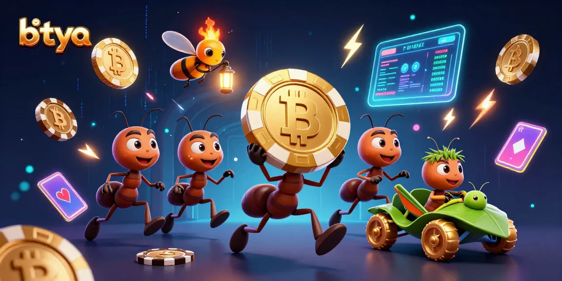Engage with betya's lively casino scene featuring ants on a heist with poker chips and crypto coins.