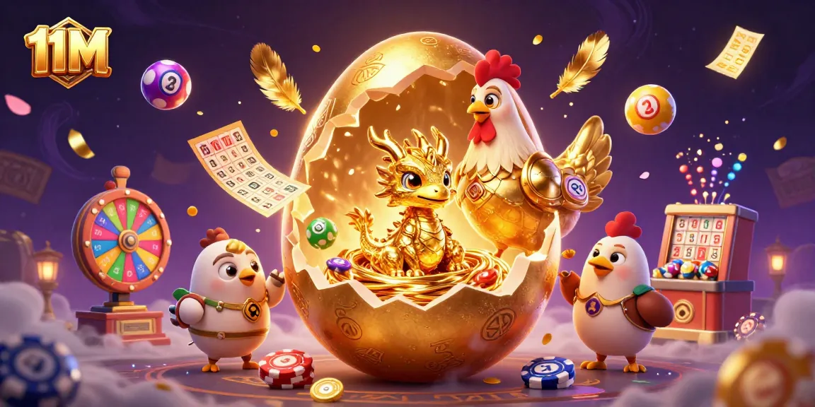 Win big with 11M's exciting golden dragon and dynamic lottery elements in a thrilling scene.