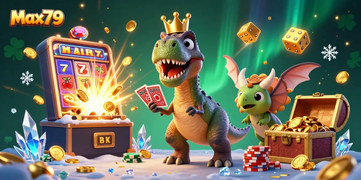 Experience gaming excitement with Max79 as T-Rex and friends shuffle cards and stack chips!