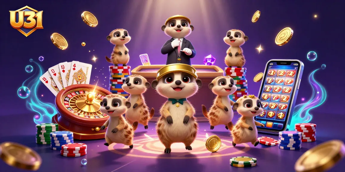 U31 meerkats joyfully handling casino operations with dynamic effects and colorful elements.