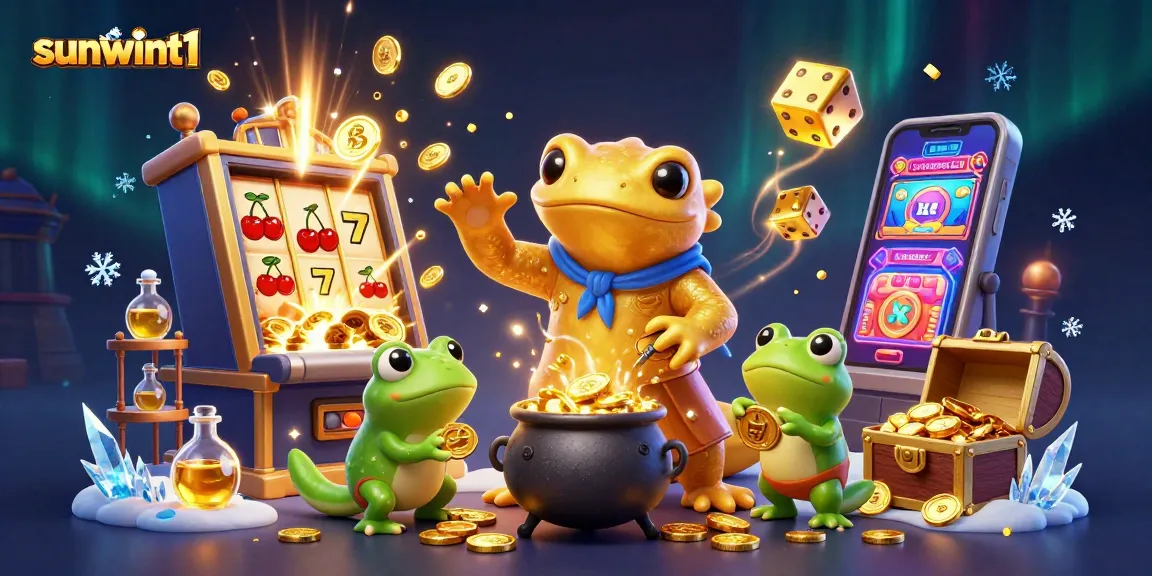 Experience thrilling gameplay at sunwint1 with a vibrant illustration of gold, jackpots, and excitement.