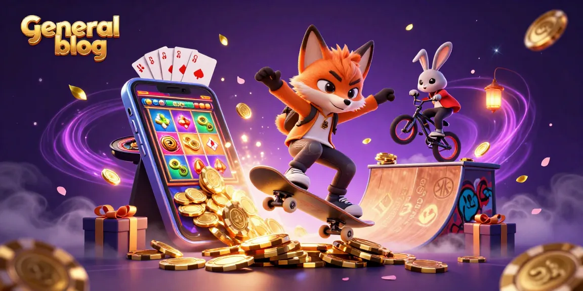Engage with the vibrant scene of a skateboarder fox and BMX rabbit in a general blog casino adventure.
