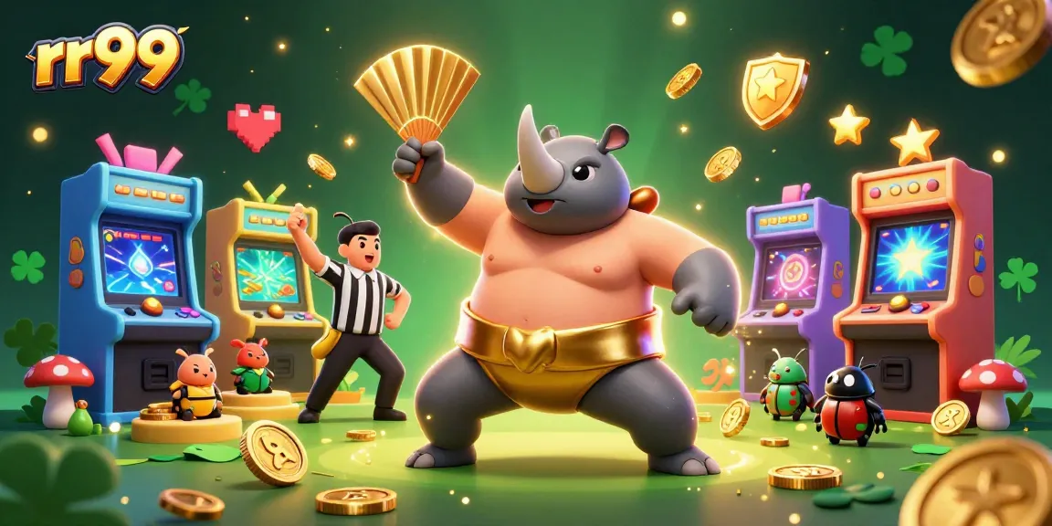 rr99 showcases a golden beetle sumo champion smashing coins, highlighting the excitement of gambling
